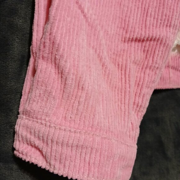 POL Urban Outfitters Pink Ivory Corduroy Frayed Oversized Cropped Jacket Women S - Picture 7 of 12